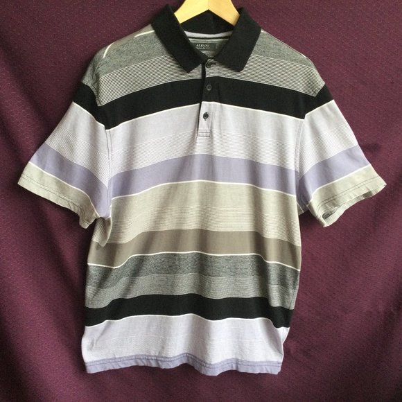 Alfani Golf Shirt Striped Large Stylish Polo 100% Cotton - Picture 1 of 7